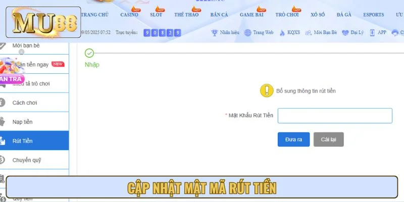 Lập mật mã theo hướng dẫn rút tiền